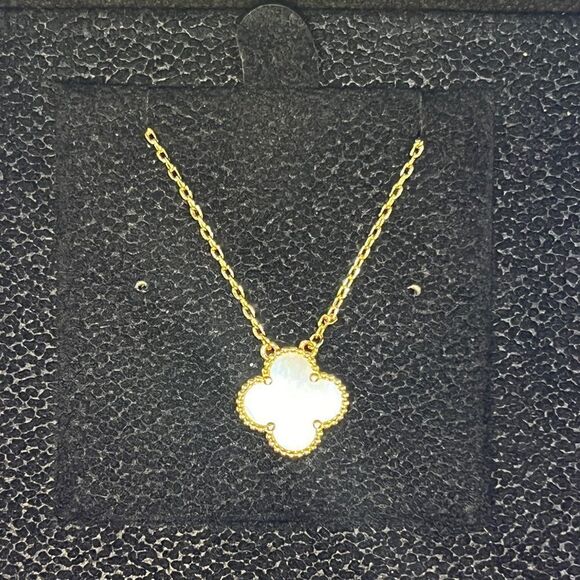 Gold and White Clover Pendant Necklace - Picture 7 of 10